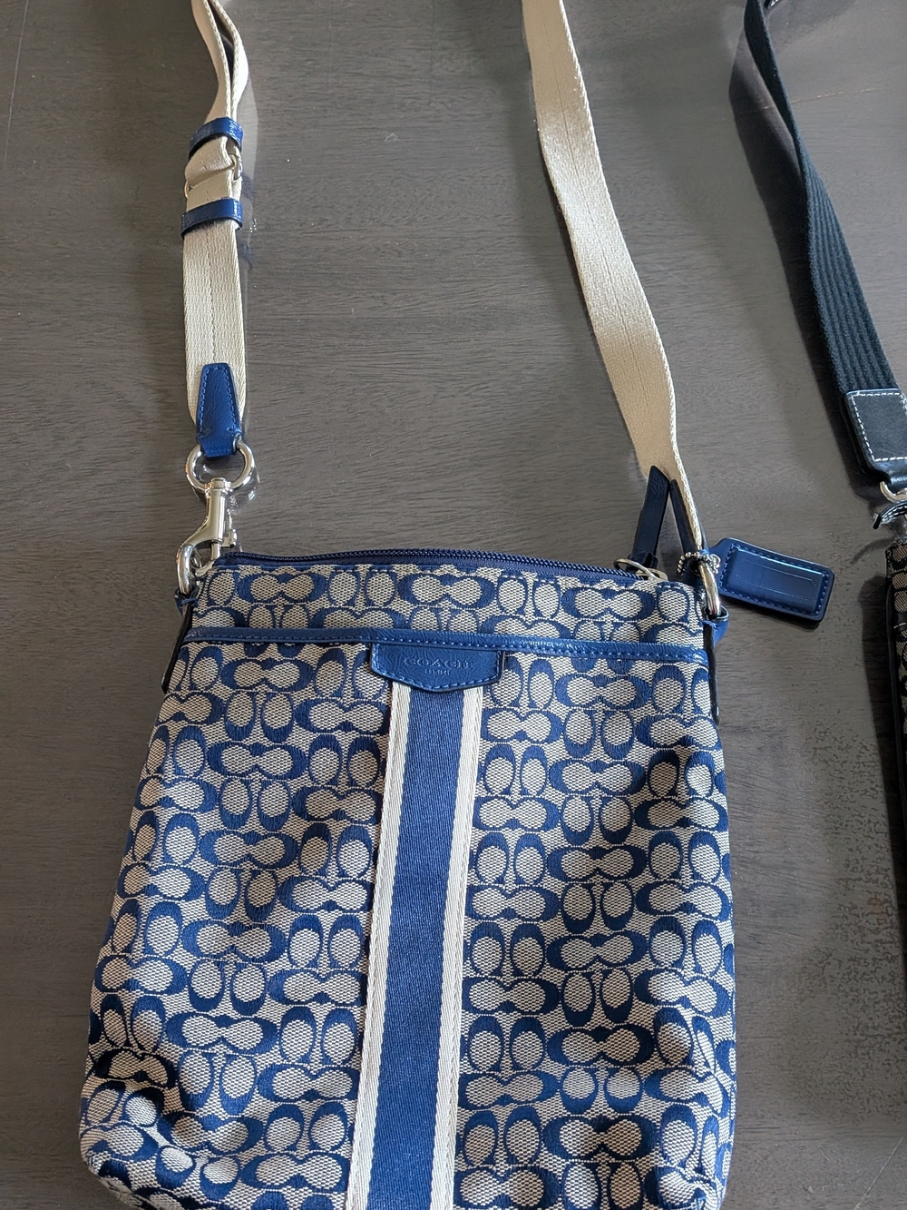Coach Blue and Cream Signature Canvas Crossbody with Stripe